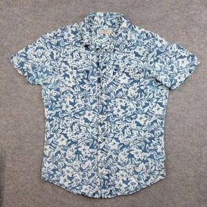 Agave Denim Shirt Mens Small Blue Floral Hawaiian Button Front Short Sleeve